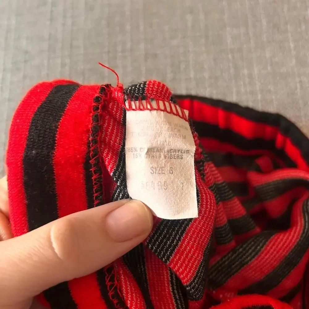 Vintage Red & Black Striped Skunk Pajama Set Kids Size 6